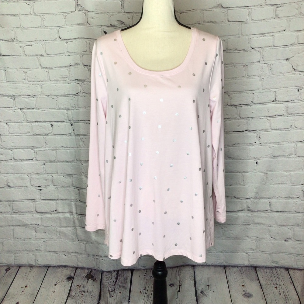 Lane Bryant Pink Silver Polka Dot Scoop Neck Long Sleeve Tunic 14/16 NWT